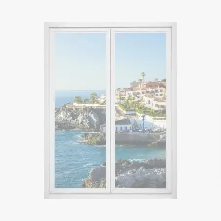 Pegatina para ventana pueblo costero sobre acantilado con mar azul – Pixers®