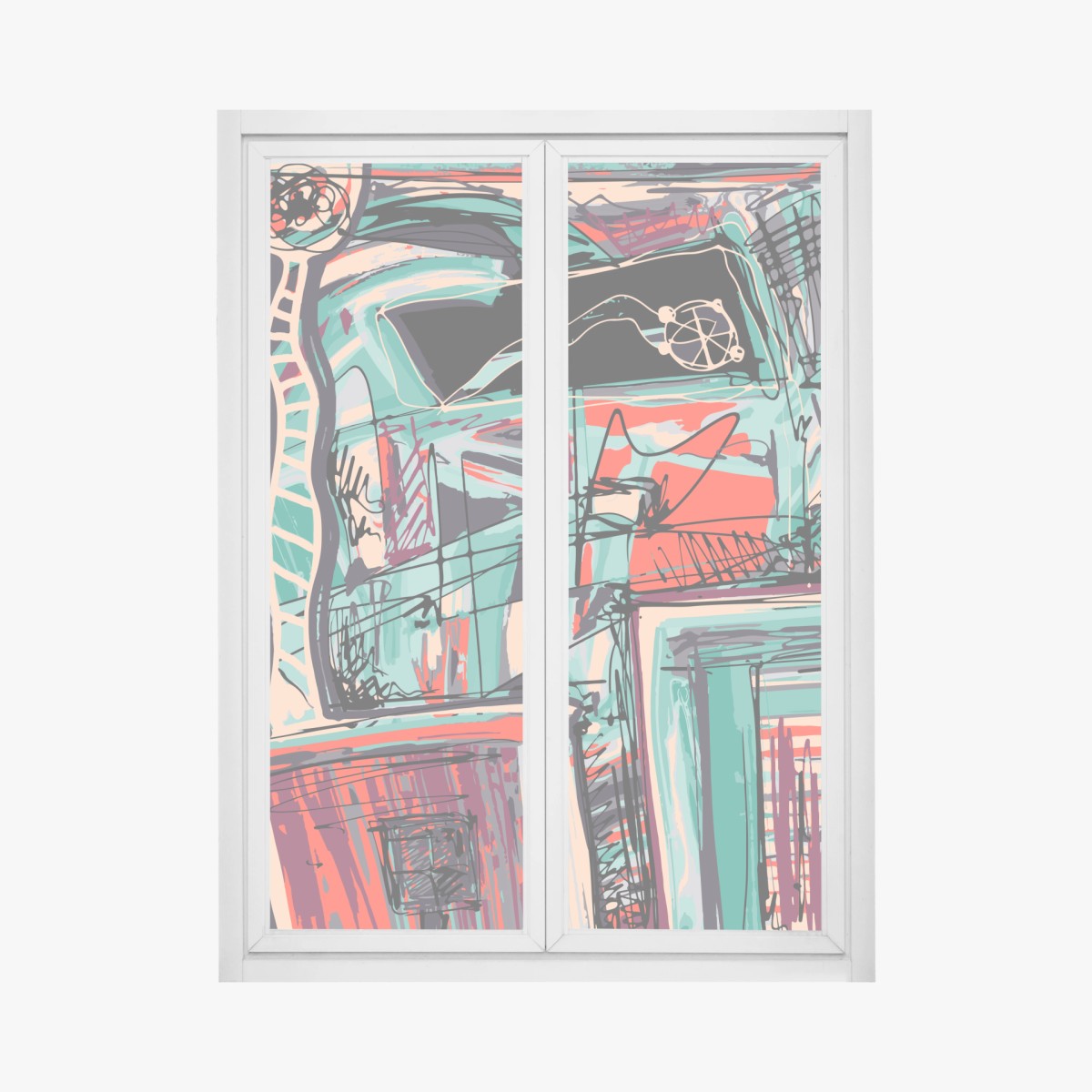 Pegatina para ventana estallido urbano en turquesa y coral – Pixers®