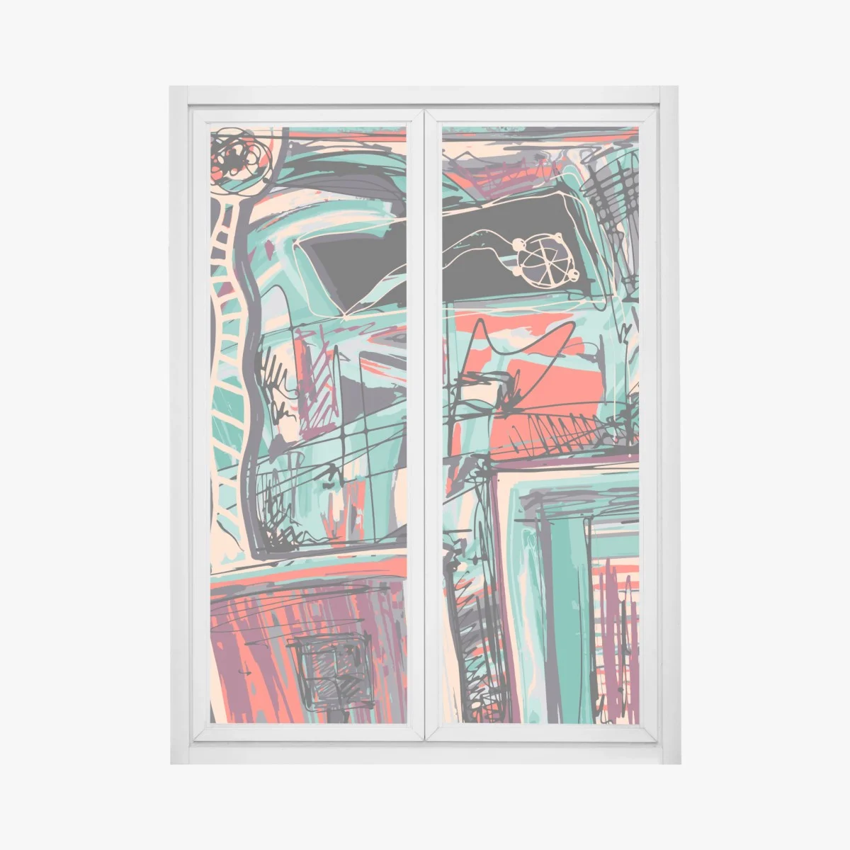 Pegatina para ventana estallido urbano en turquesa y coral – Pixers® Pegatina para ventana estallido urbano en turquesa y coral – Pixers®