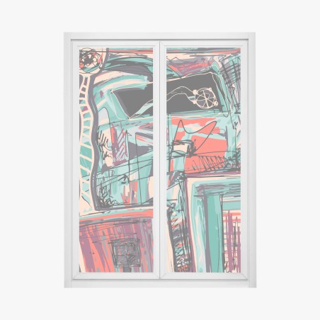 Pegatina para ventana estallido urbano en turquesa y coral – Pixers®