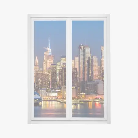 Pegatina para ventana panorámica nocturna del horizonte de Nueva York – Pixers®