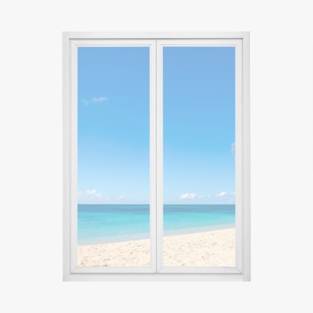 Pegatina para ventana paisaje de playa tropical con palmera – Pixers®