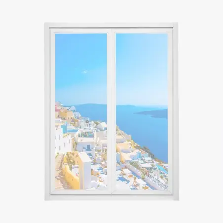 Pegatina para ventana panorama de Santorini sobre la caldera – Pixers®