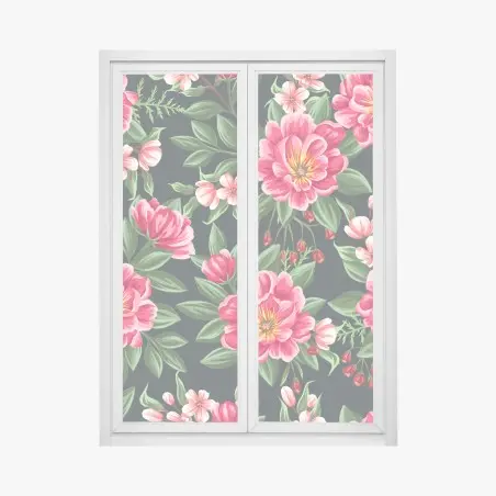 Pegatina para ventana jardín de peonías en acuarela sobre fondo oscuro – Pixers®