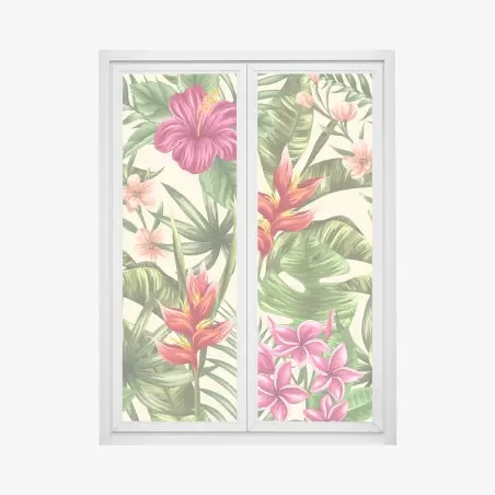 Pegatina para ventana diseño tropical con plumerias e hibiscos – Pixers®