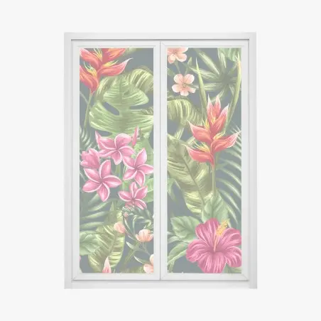 Pegatina para ventana diseño floral tropical con hibisco y plumeria – Pixers®