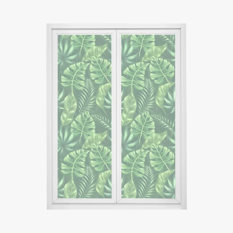Pegatina para ventana estampado tropical de hojas verdes