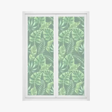 Pegatina para ventana estampado tropical de hojas verdes – Pixers®