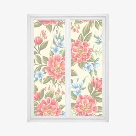 Pegatina para ventana estampado floral en acuarela sobre fondo beige – Pixers®