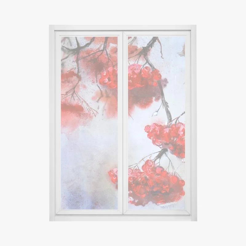 Pegatina para ventana ramas con bayas rojas en acuarela