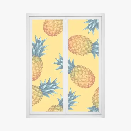Pegatina para ventana diseño tropical de piñas sobre fondo amarillo – Pixers®
