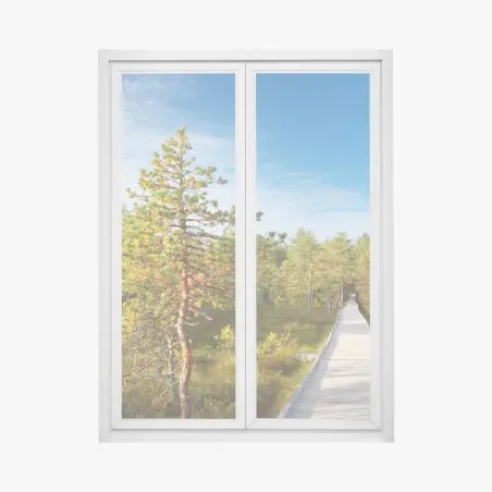 Pegatina para ventana sendero de madera entre pinos – Pixers®