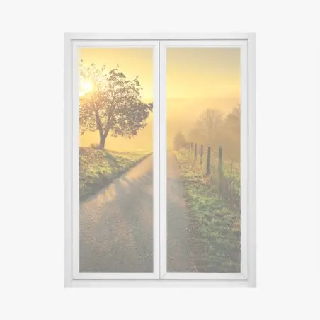 Pegatina para ventana amanecer dorado en la colina – Pixers®