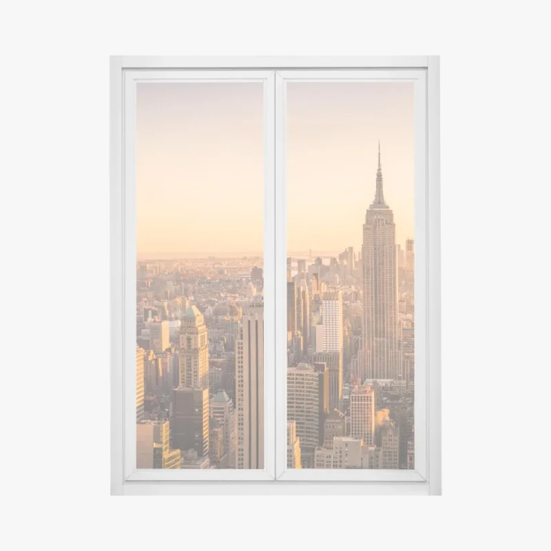 Pegatina para ventana amanecer dorado sobre el perfil urbano de Nueva York