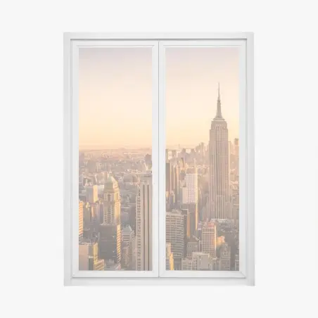 Pegatina para ventana amanecer dorado sobre el perfil urbano de Nueva York – Pixers®