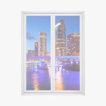 Pegatina para ventana horizonte nocturno de Tampa con reflejos en el río – Pixers®