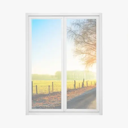 Pegatina para ventana camino rural al amanecer con luz dorada – Pixers®