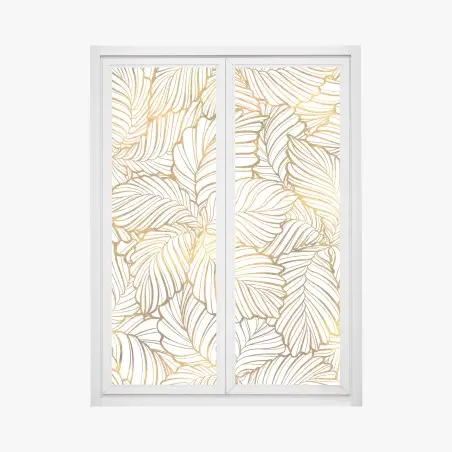 Pegatina para ventana motivo de hojas doradas sobre fondo blanco – Pixers®