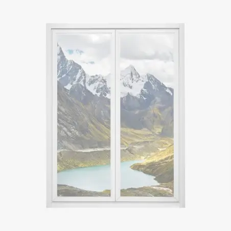 Pegatina para ventana panorama de montaña con lago turquesa – Pixers®