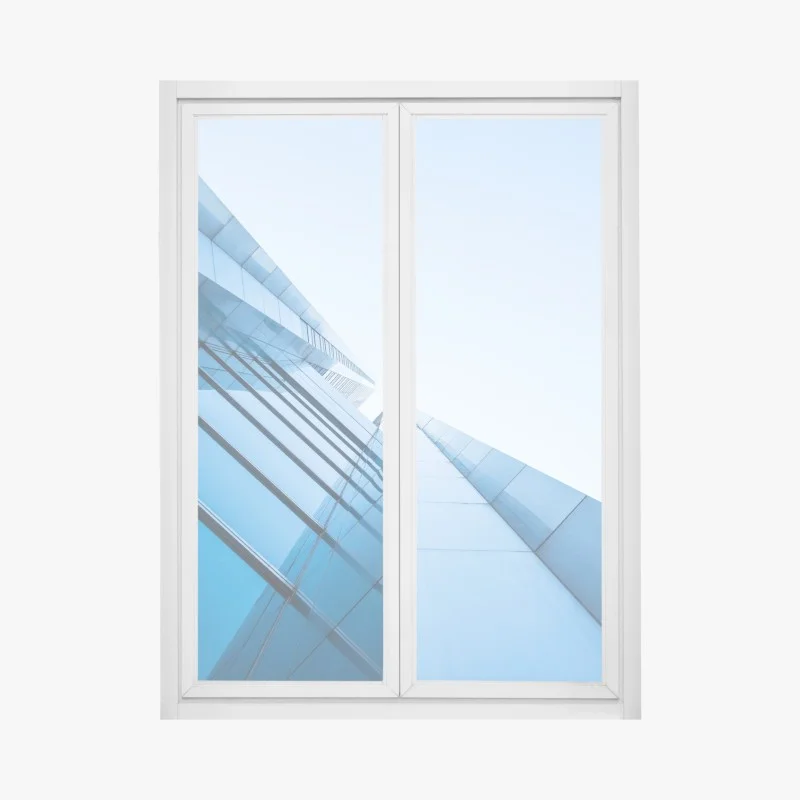 Pegatina para ventana perspectiva vertical de fachada azul minimalista
