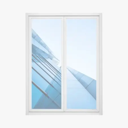 Pegatina para ventana perspectiva vertical de fachada azul minimalista – Pixers®