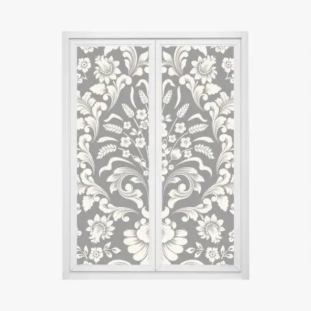 Pegatina para ventana motivo damasco floral en tonos crema y gris oscuro – Pixers®