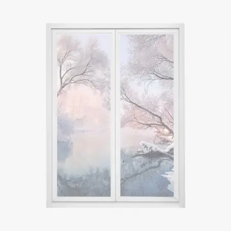 Pegatina para ventana amanecer nevado junto al río – Pixers®