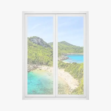 Pegatina para ventana bahía escondida de aguas turquesas y acantilados verdes – Pixers®