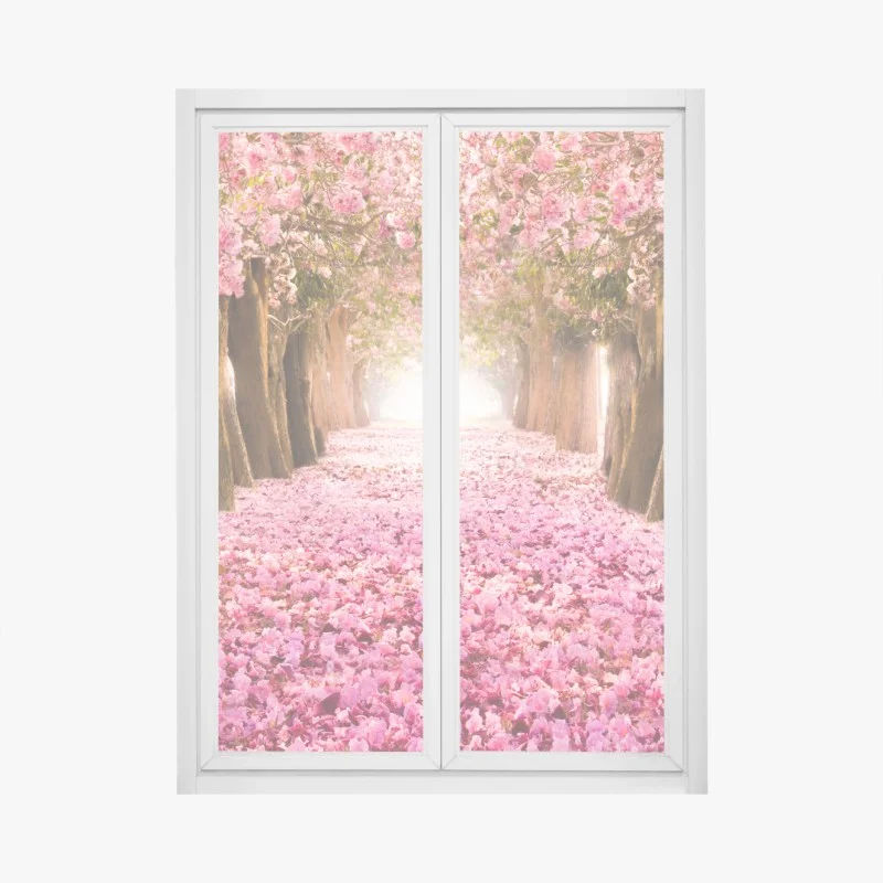 Pegatina para ventana túnel de cerezos en flor