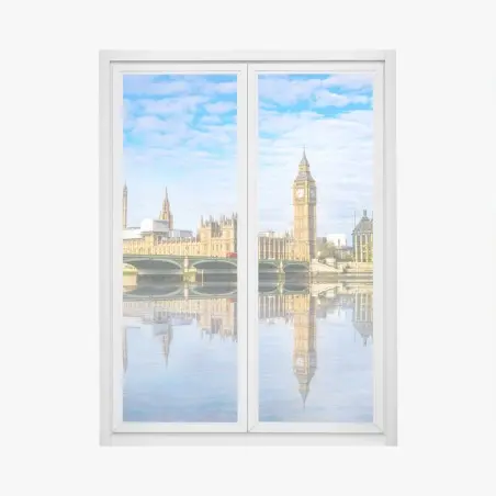 Pegatina para ventana paisaje de Londres con el Big Ben reflejado – Pixers®