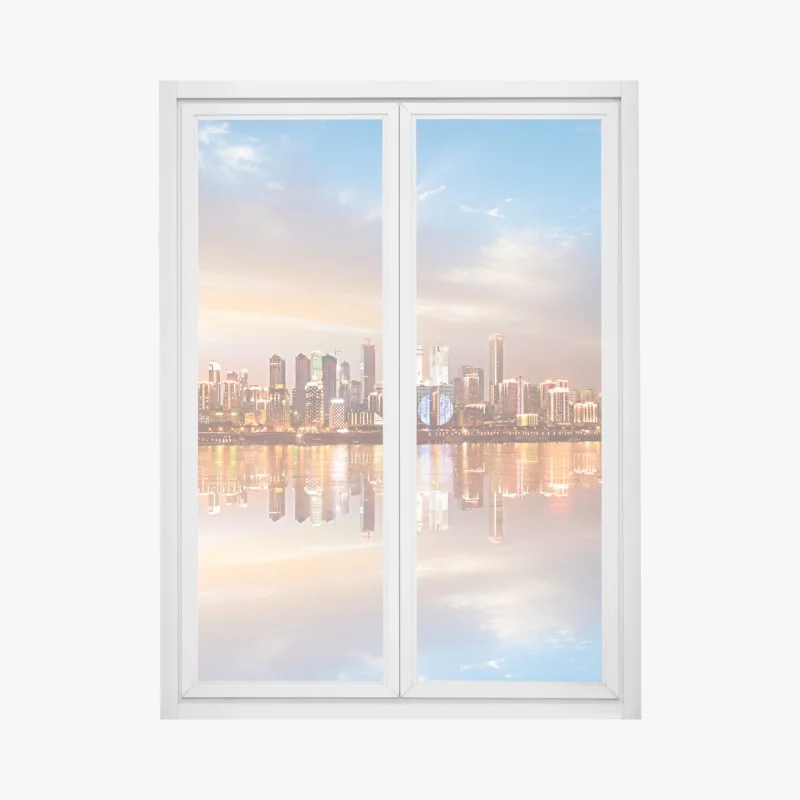 Pegatina para ventana horizonte urbano reflejado al atardecer