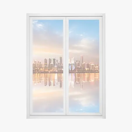 Pegatina para ventana horizonte urbano reflejado al atardecer – Pixers®