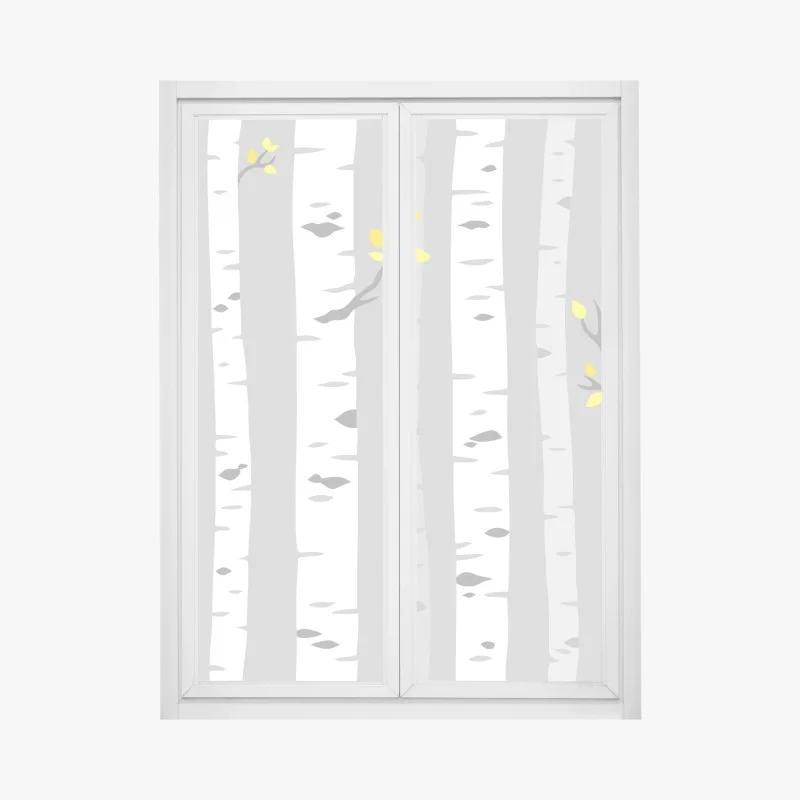 Pegatina para ventana bosque de abedules minimalista con hojas amarillas
