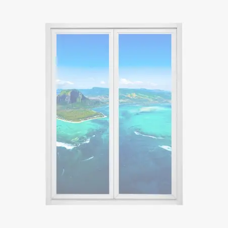 Pegatina para ventana panorama aéreo de Le Morne Brabant y laguna turquesa – Pixers®