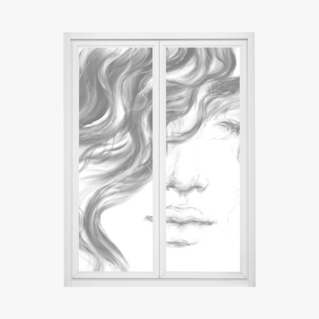 Pegatina para ventana rostro etéreo en blanco y negro – Pixers®