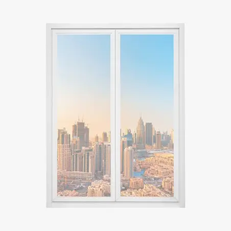 Pegatina para ventana amanecer sobre Dubai: horizonte icónico con Burj Khalifa – Pixers®