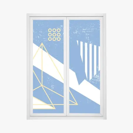 Pegatina para ventana composición geométrica azul y amarilla con textura retro – Pixers®