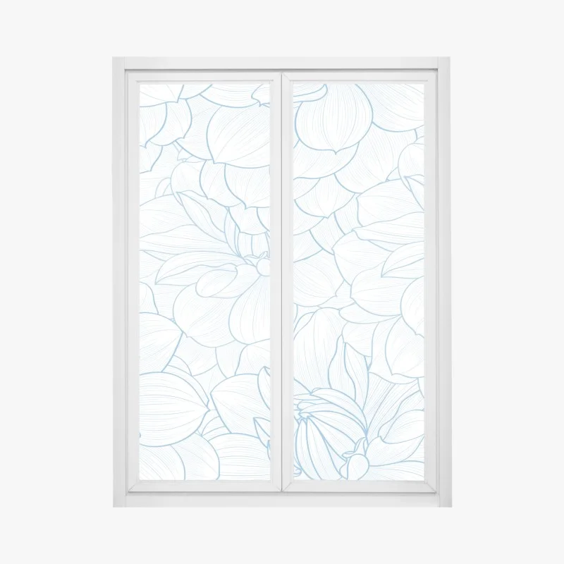 Pegatina para ventana estampado floral en líneas azules y delicadas