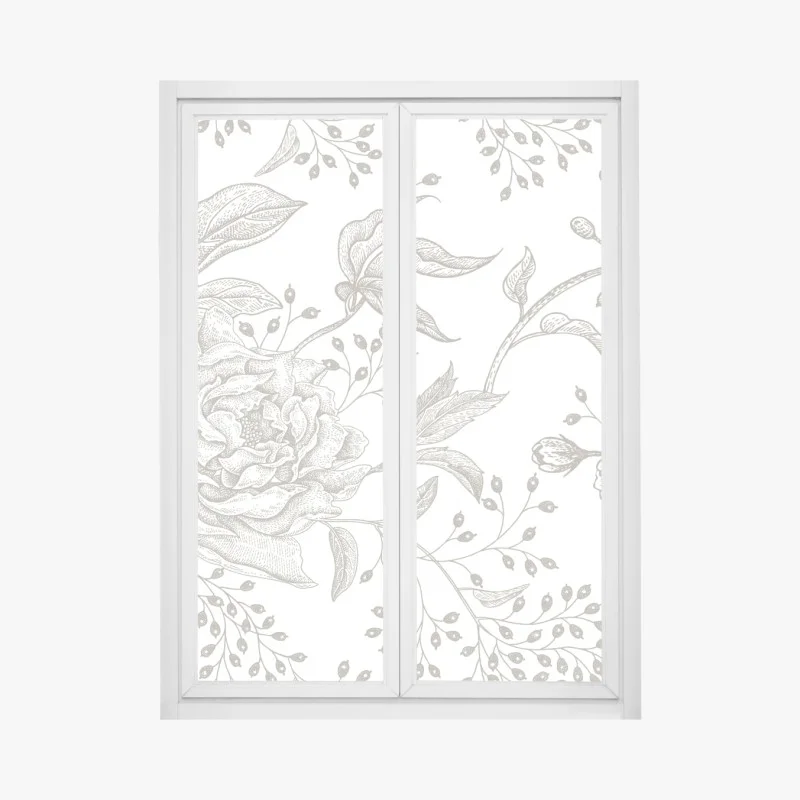 Pegatina para ventana patrón floral botánico en tonos neutros