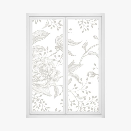Pegatina para ventana patrón floral botánico en tonos neutros – Pixers®