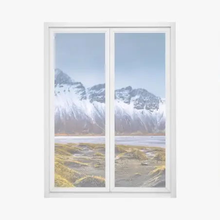 Pegatina para ventana amanecer en Vestrahorn: belleza ártica panorámica – Pixers®