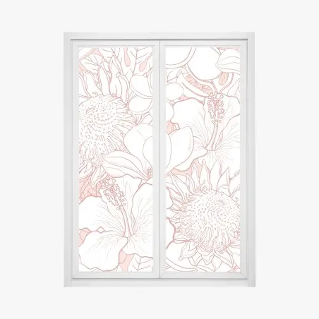 Pegatina para ventana patrón floral tropical en coral y blanco – Pixers®