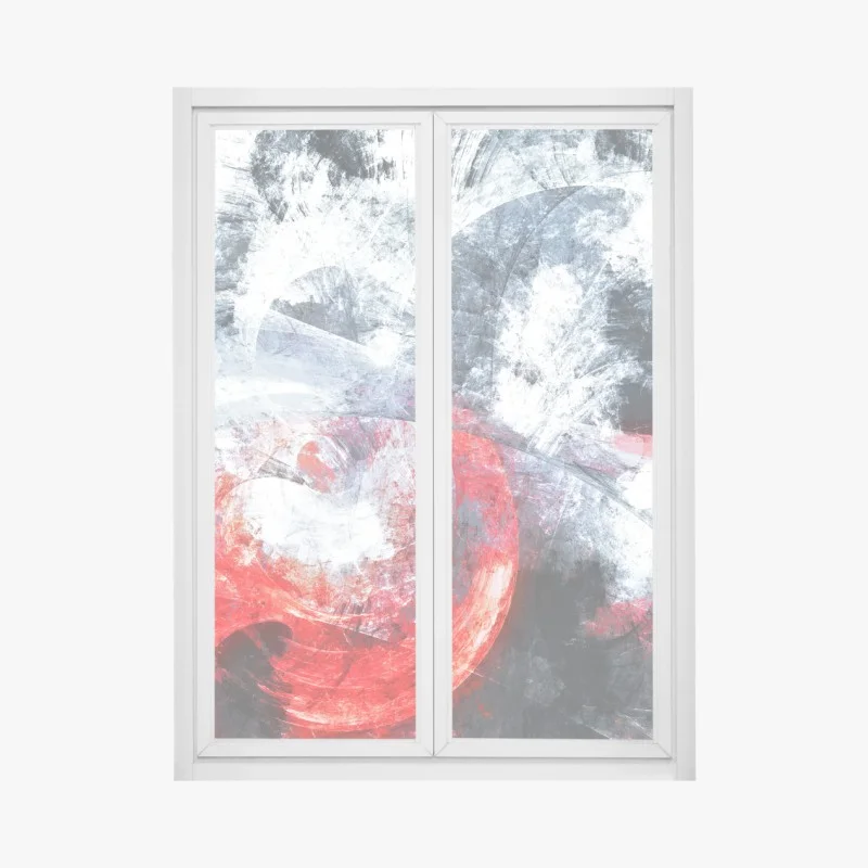 Pegatina para ventana composición fractal roja y blanca en movimiento