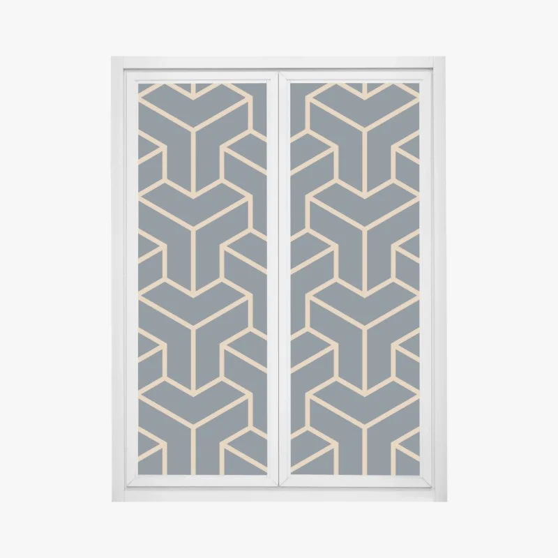 Pegatina para ventana patrón geométrico isométrico en azul marino y beige