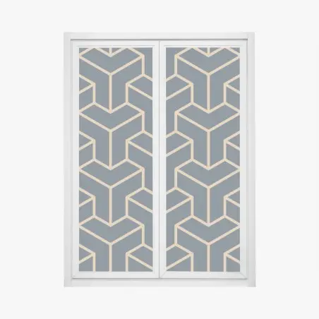 Pegatina para ventana patrón geométrico isométrico en azul marino y beige – Pixers®
