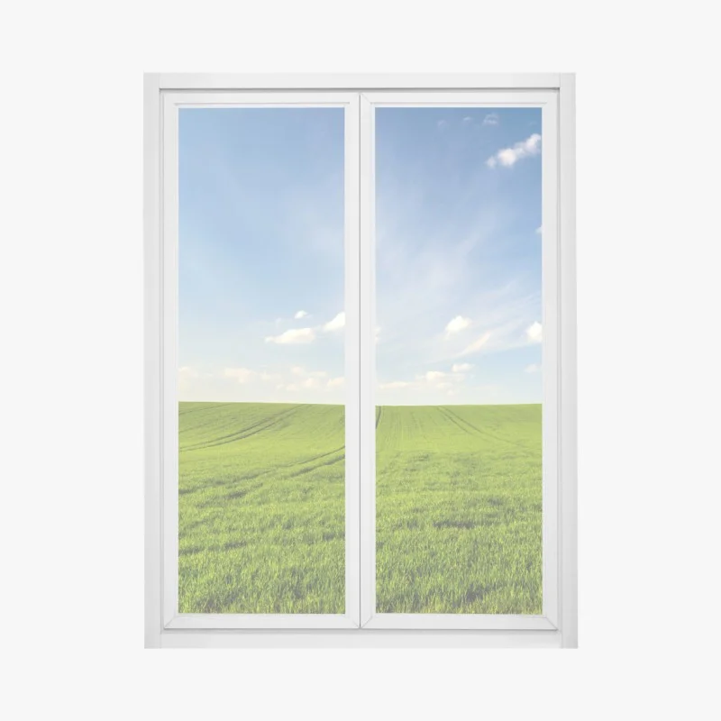 Pegatina para ventana panorama de campo verde en primavera
