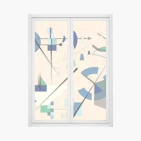 Pegatina para ventana composición geométrica abstracta en tonos azules y verdes – Pixers®