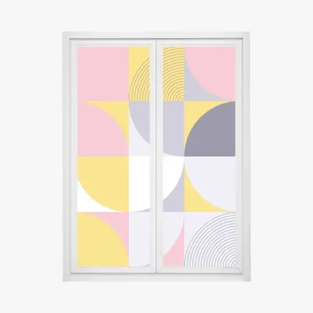 Pegatina para ventana patrón geométrico retro en tonos rosa y amarillo – Pixers®