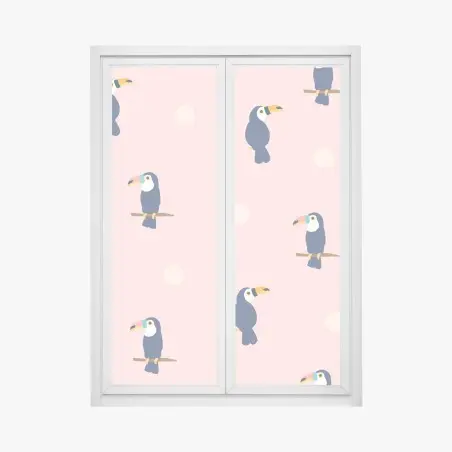 Pegatina para ventana tucanes sobre fondo rosa, patrón tropical minimalista – Pixers®