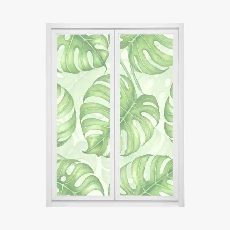 Pegatina para ventana patrón tropical de hojas de monstera en acuarela – Pixers®